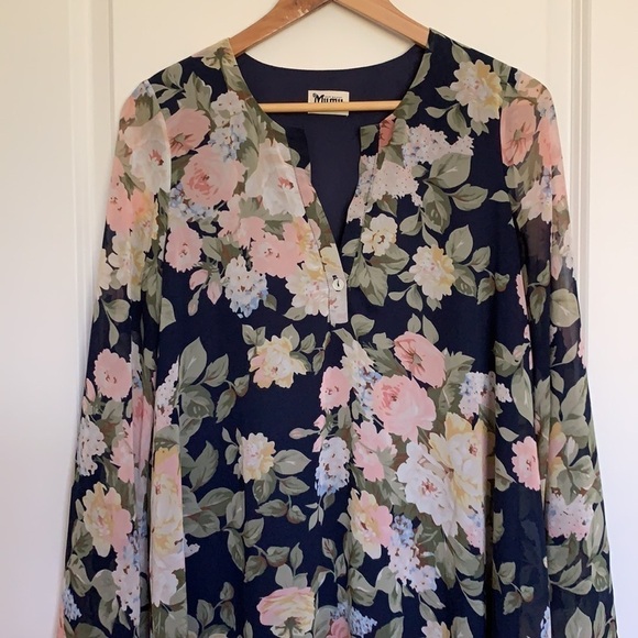 Show Me Your Mumu Women’s Floral Tunic Blouse Top Navy S - Picture 2 of 7